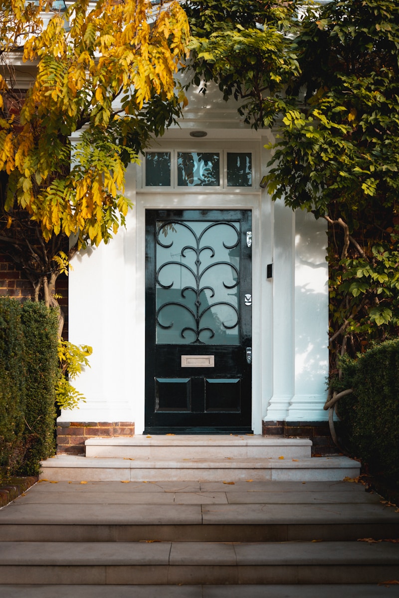 a door with a green design on it